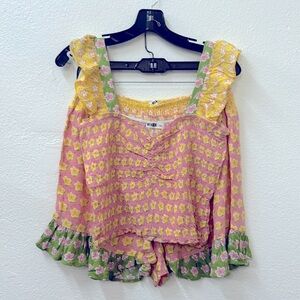 Floral 2 Piece Set Crop Top + Shorts Smocked size 1XL